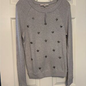 New - LOFT Light Gray Sweater with Jewel Accents